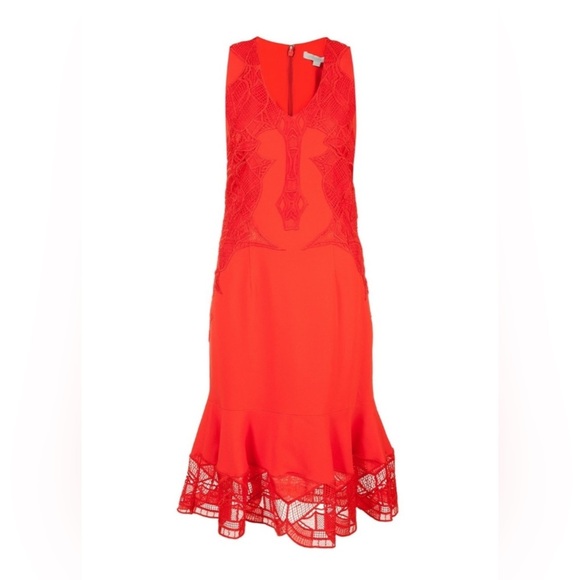 Jonathan Simkhai Red V-neck Sleeveless Lace Appliqué
Crepe Cocktail Dress sz 4 - Picture 7 of 13